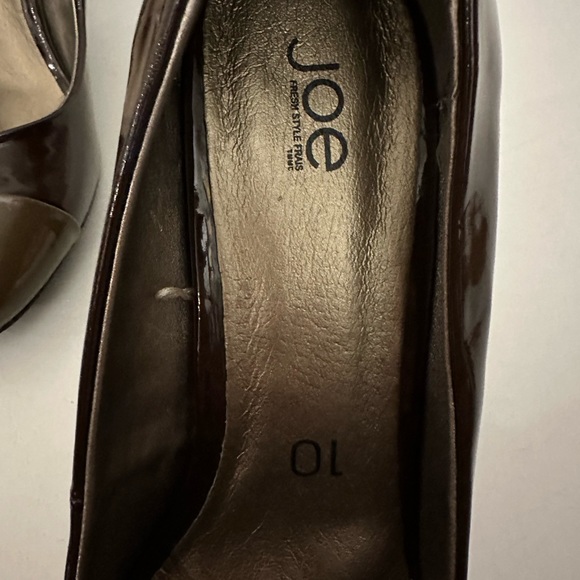 Joe Fresh size 10 ladies pleather patent two tone brown heels - Picture 3 of 6
